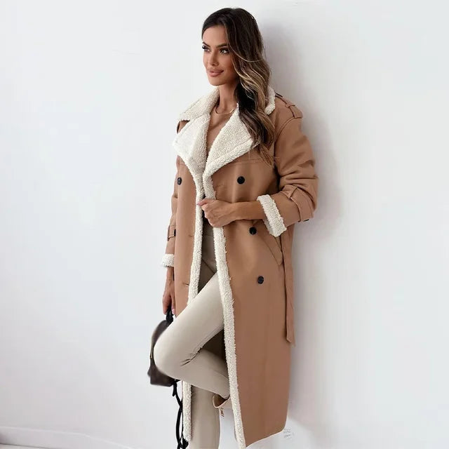 Stylish Long Women's Winter Coat - Seraphina-Khaki-S-The Livary