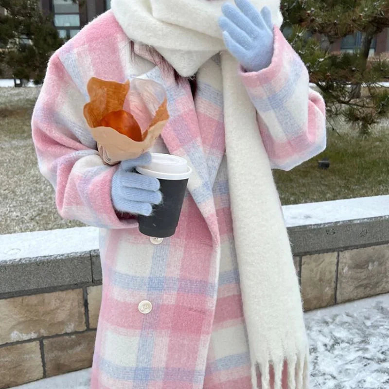 Pastel-Coloured Checked Wool Mix Coat with Double-Breasted Buttons - Sofie-XS-The Livary