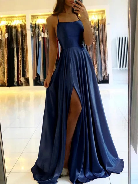 Flowing maxi dress with side slit - Sophie-Dark blue-S-The Livary