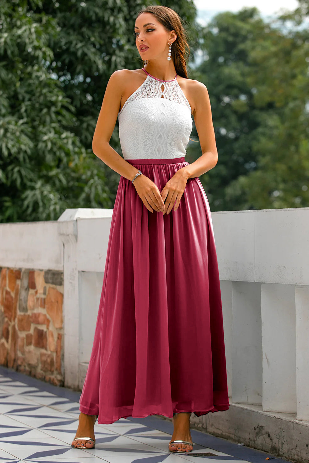 Stylish Dress for Wedding Guests with Open Back - Isabella-Bordeaux red-EU32-The Livary