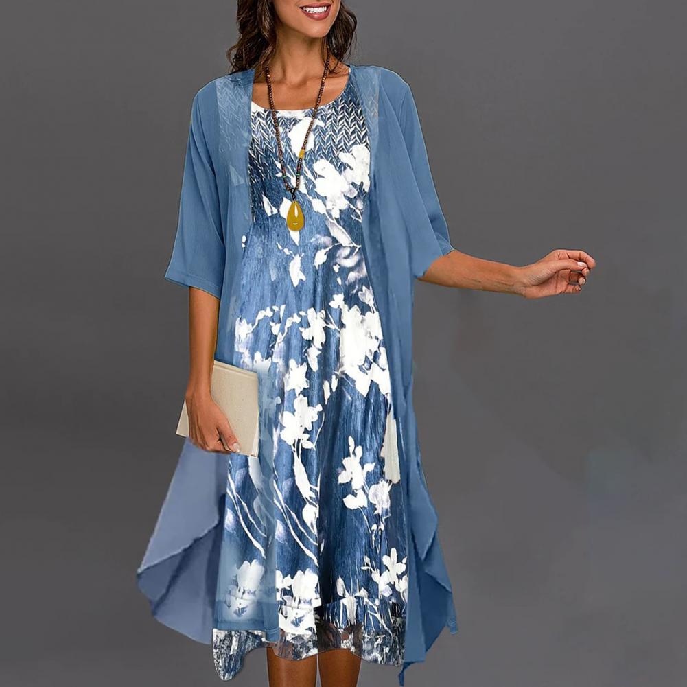 Summer Dress with Elastic Waist - Théa-Blue-S-The Livary