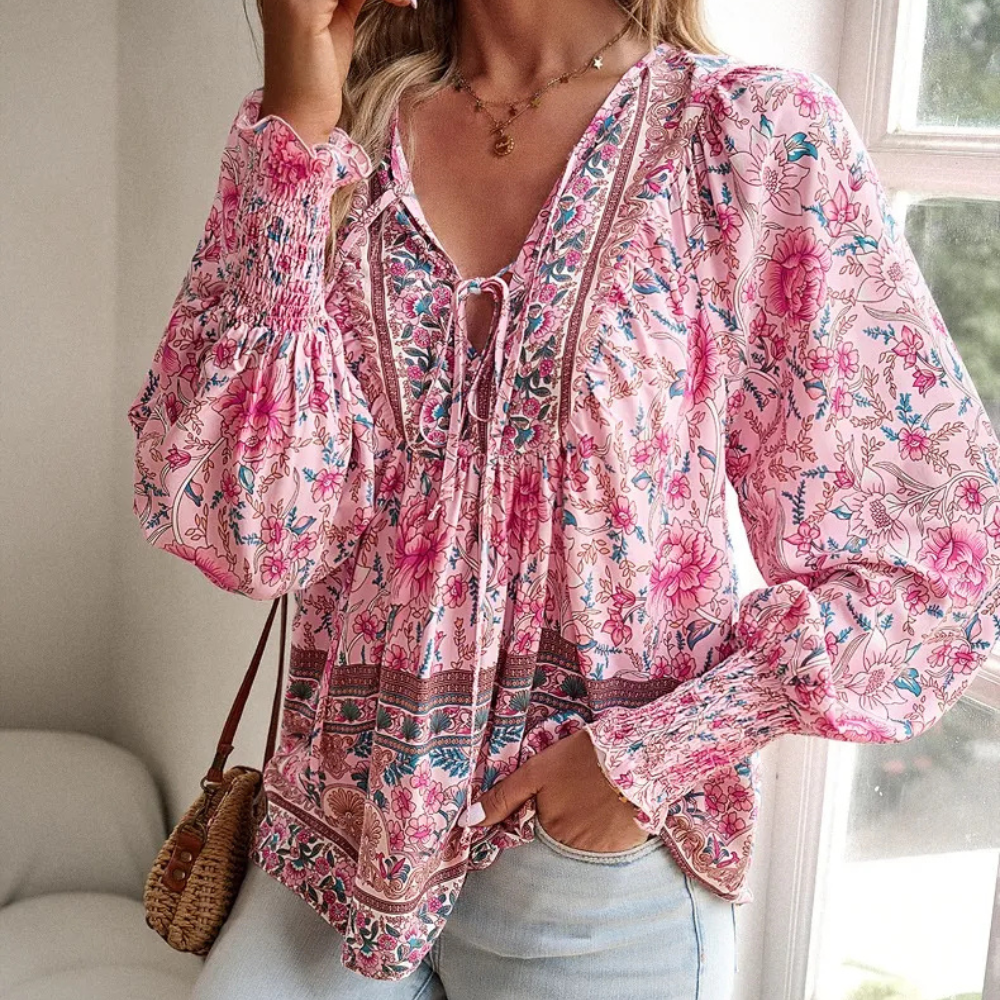 Fashionable Blouse with Floral Print for Women - Valerie-XS-The Livary
