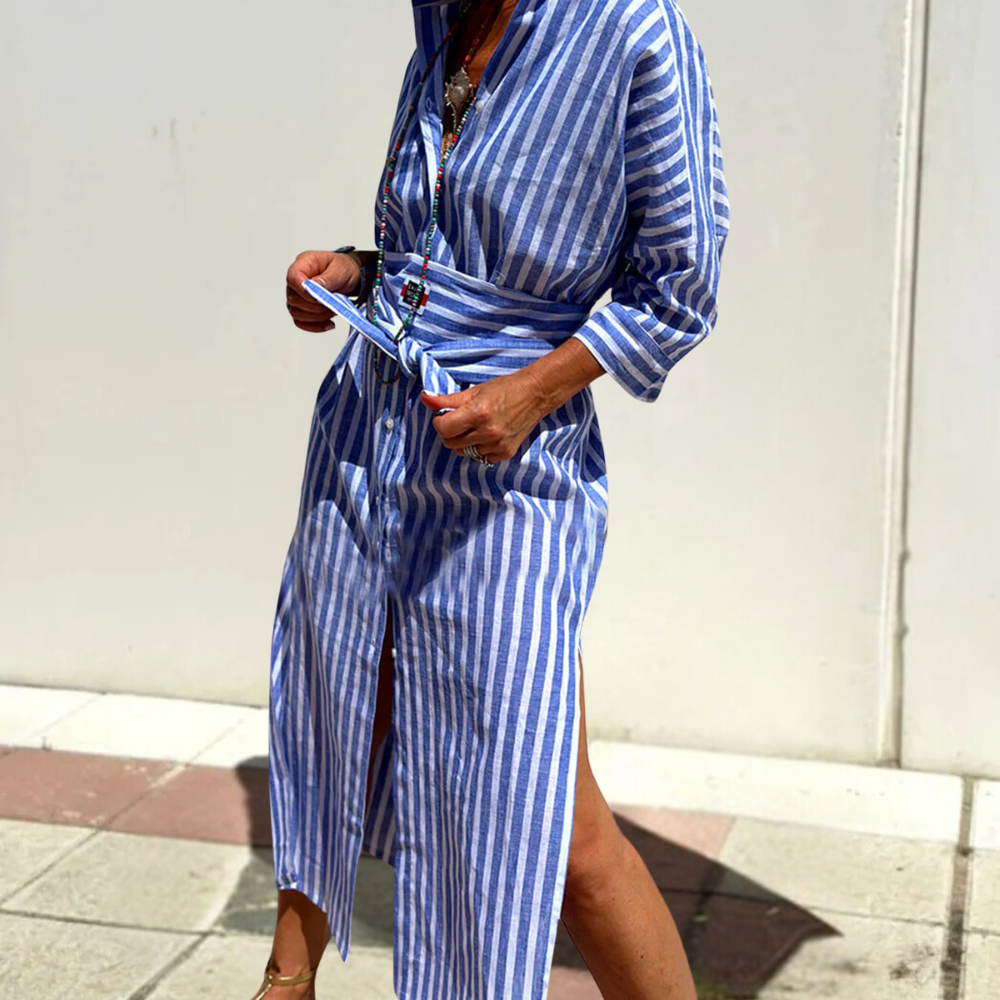 Comfortable Button-Down Dress - Noa-Blue-2XS-The Livary