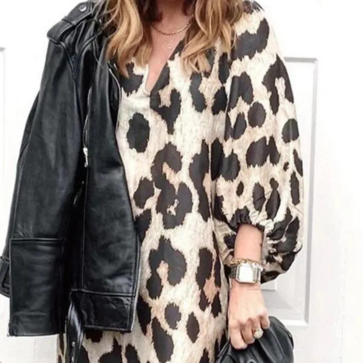 Loose-fit Panther Print Dress - Selena-2XS-The Livary