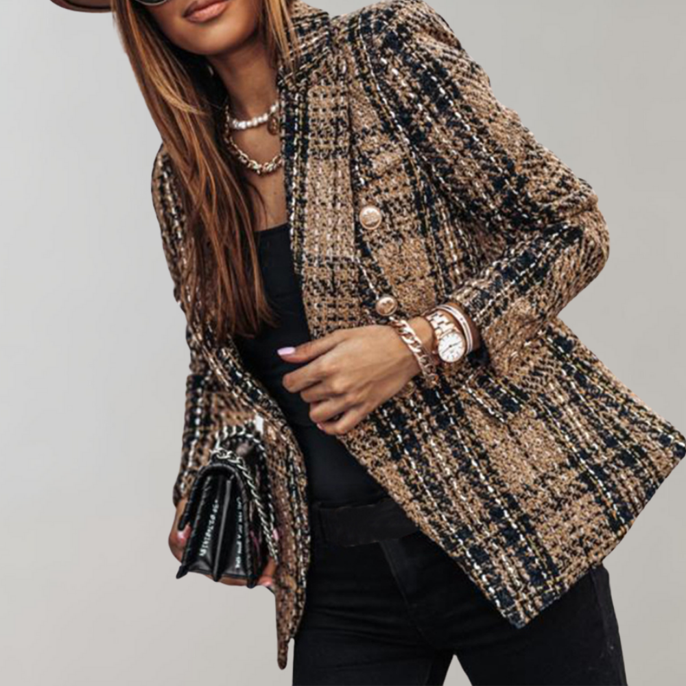 Trendy Checked Blazer for Women - Isabelle-Brown-S-The Livary
