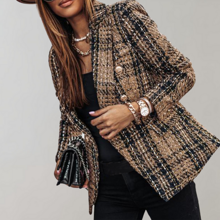 Trendy Checked Blazer for Women - Isabelle-Brown-S-The Livary