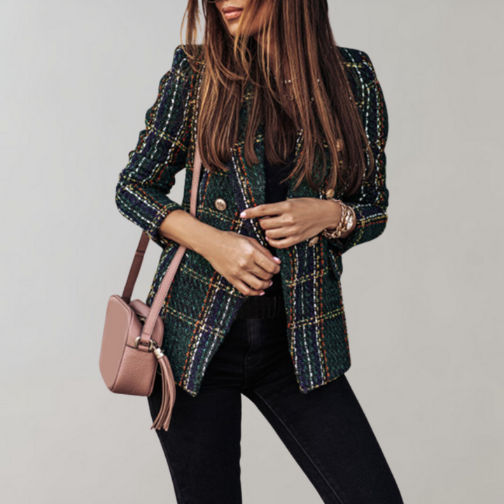 Trendy Checked Blazer for Women - Isabelle-Green-S-The Livary