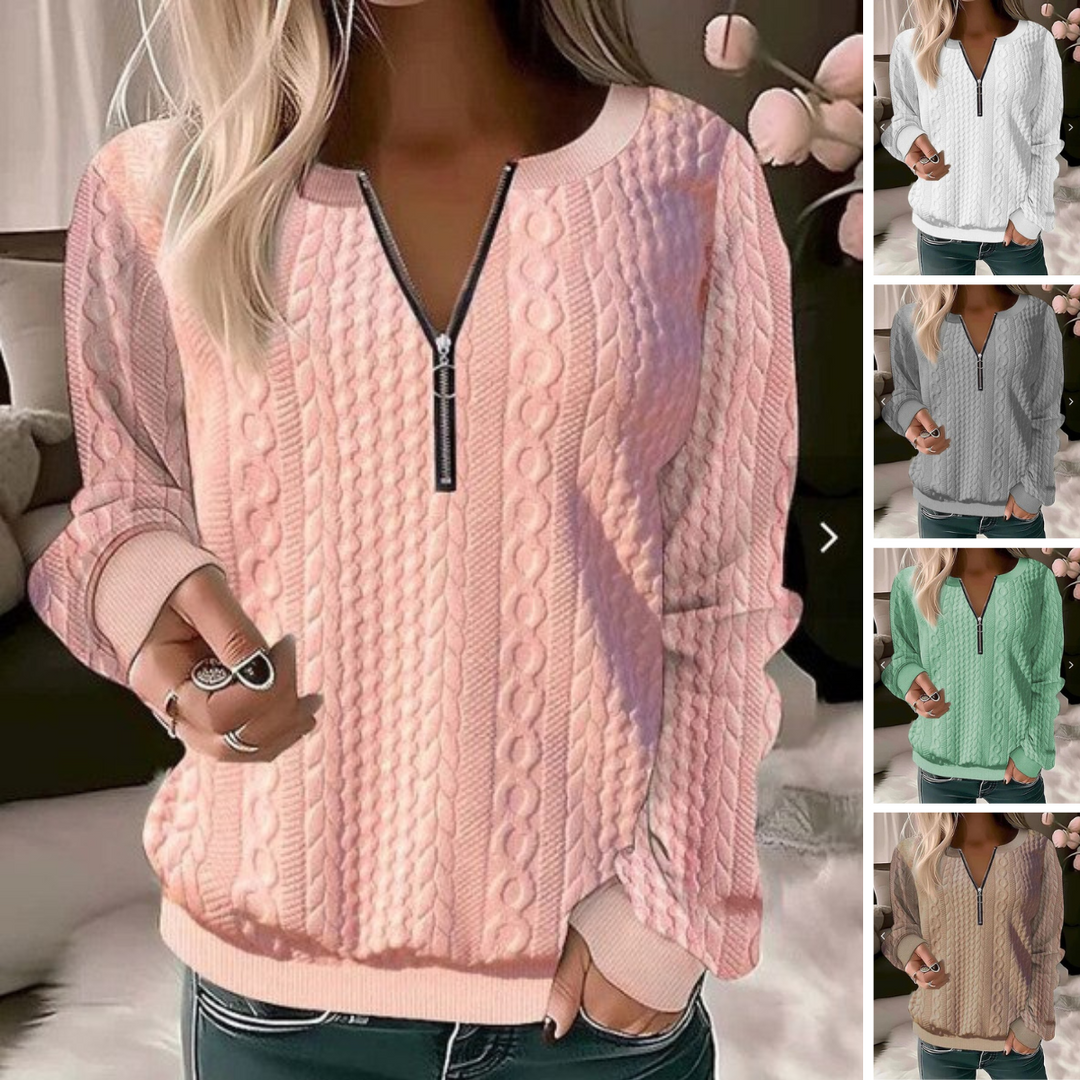 Knitted Sweater with Round Neck and Jacquard Pattern - Tessa-Pink-S-The Livary