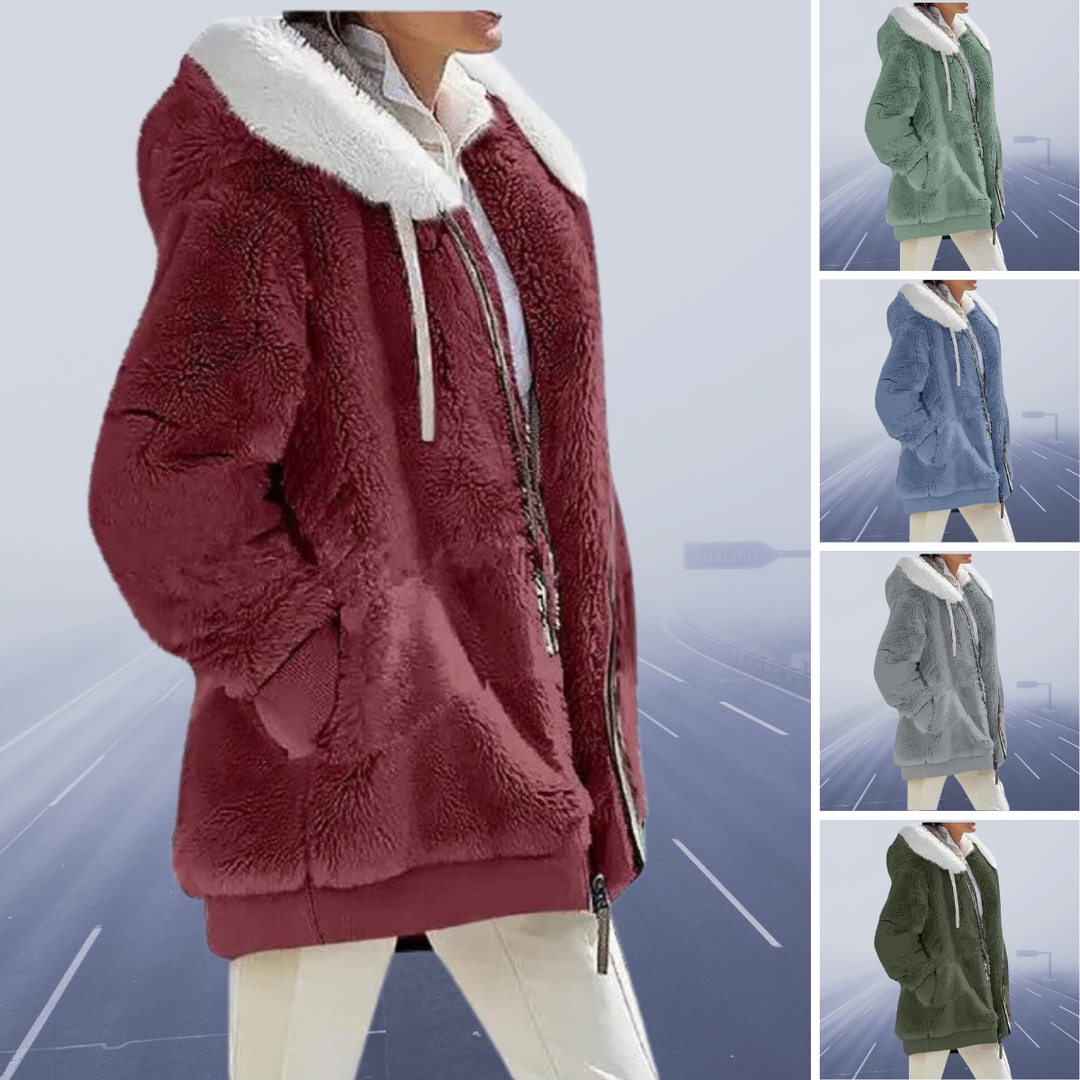 Casual Fleece Vest with Hood - Elena-S-Olive green-The Livary
