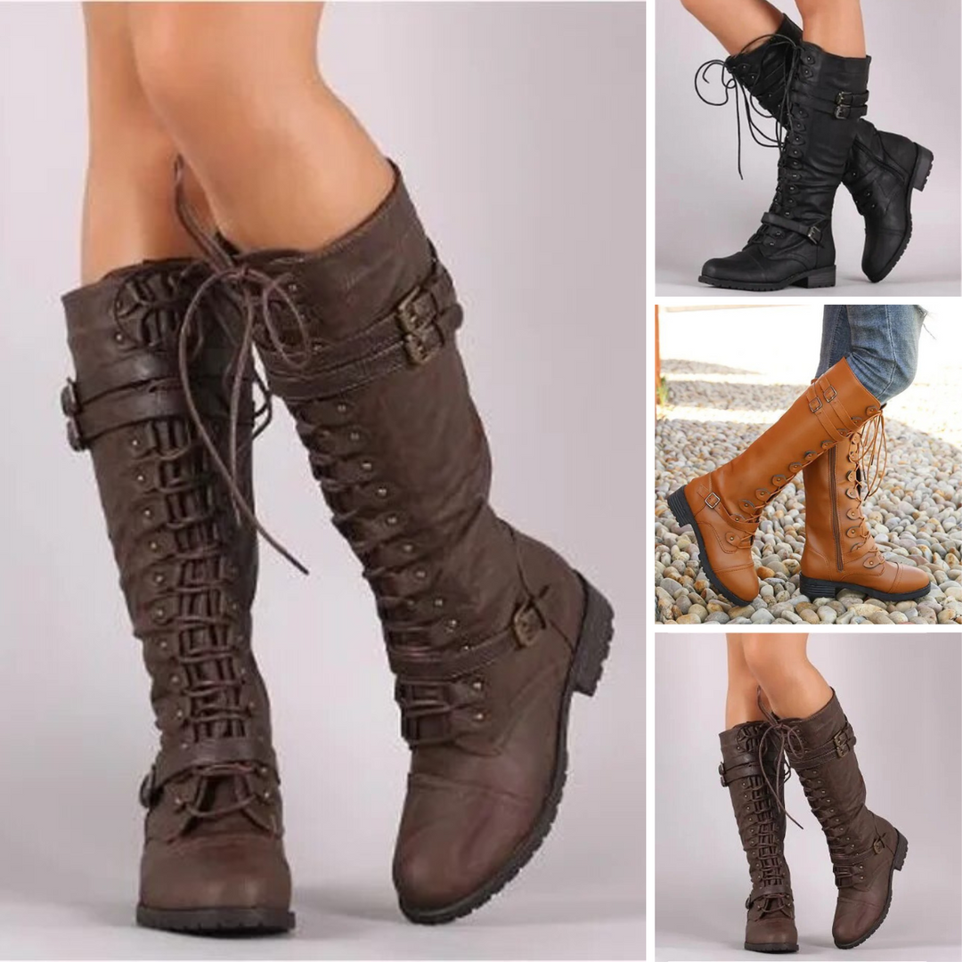 Retro Ladies Lace-up Boots with Buckle - Bella-Black-2.5-The Livary