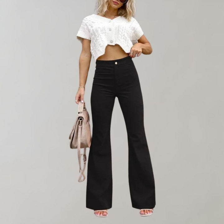 Trendy Corduroy Flared Trousers - Valerie-Black-S-The Livary