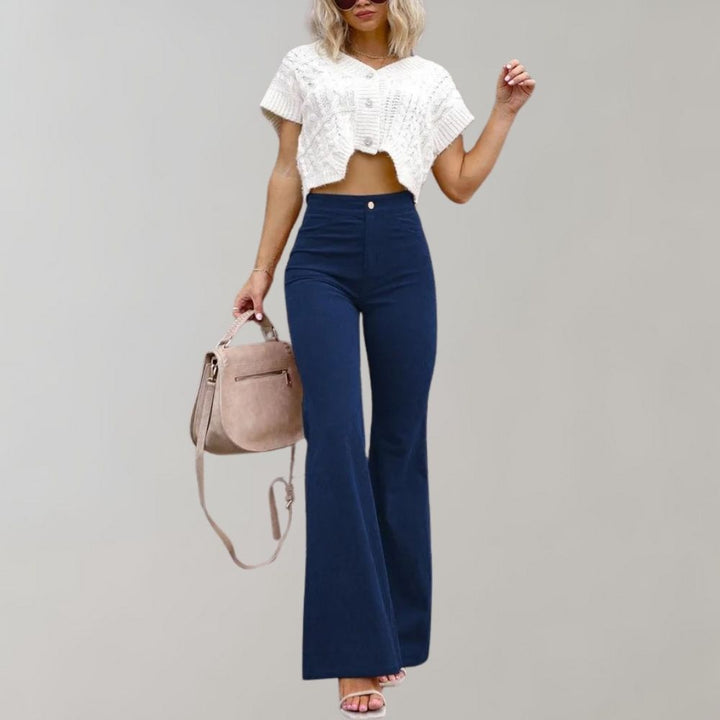 Trendy Corduroy Flared Trousers - Valerie-Dark blue-S-The Livary