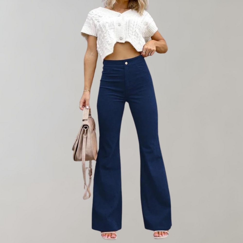 Trendy Corduroy Flared Trousers - Valerie-Khaki-S-The Livary
