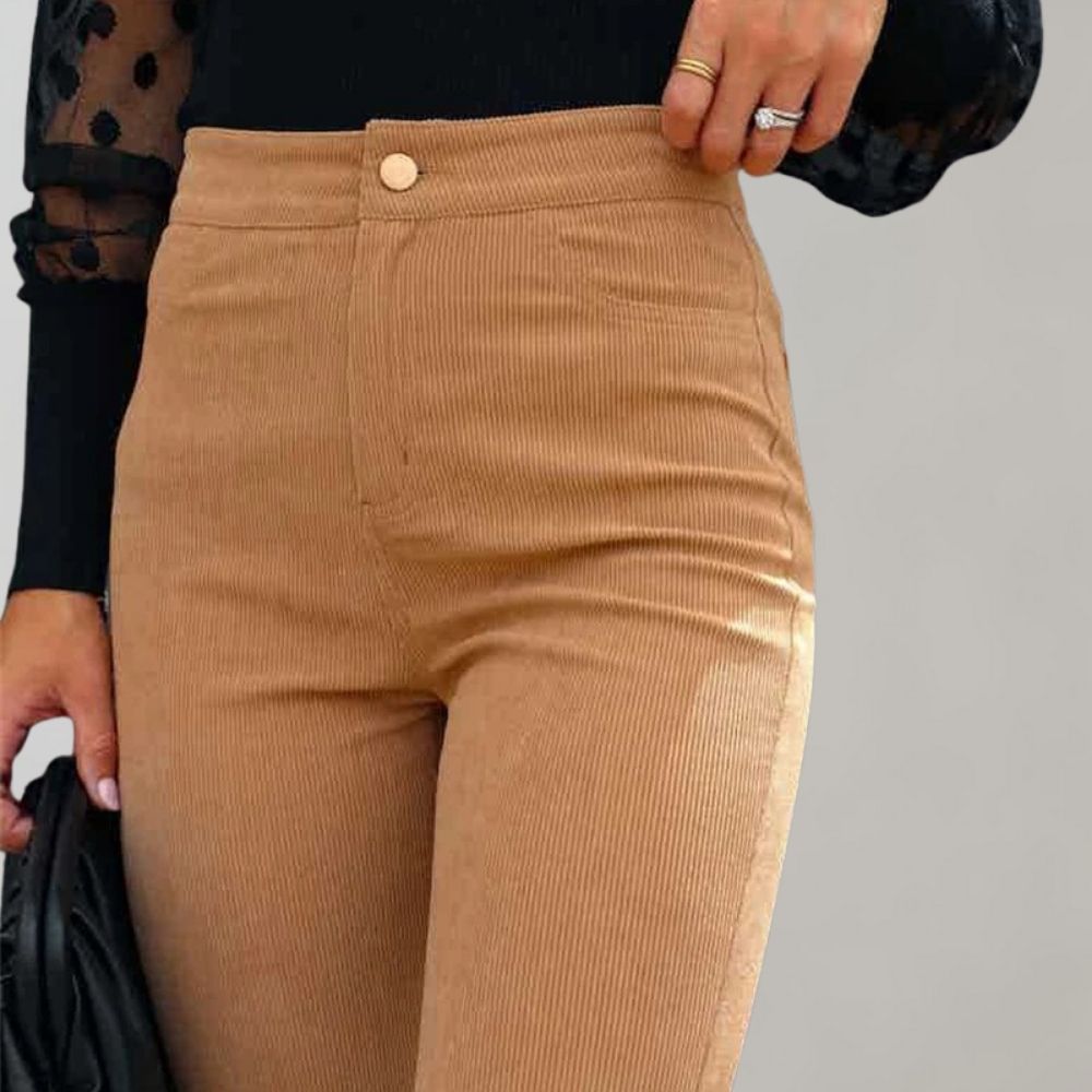 Trendy Corduroy Flared Trousers - Valerie-Khaki-S-The Livary