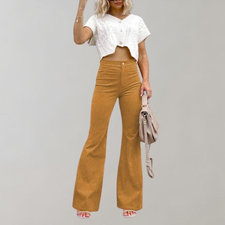 Trendy Corduroy Flared Trousers - Valerie-Golden-S-The Livary
