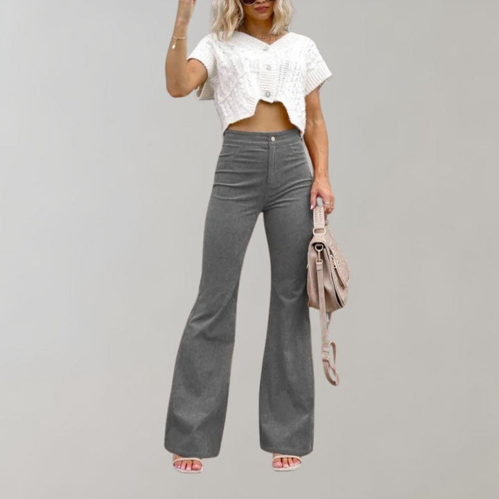 Trendy Corduroy Flared Trousers - Valerie-Grey-S-The Livary