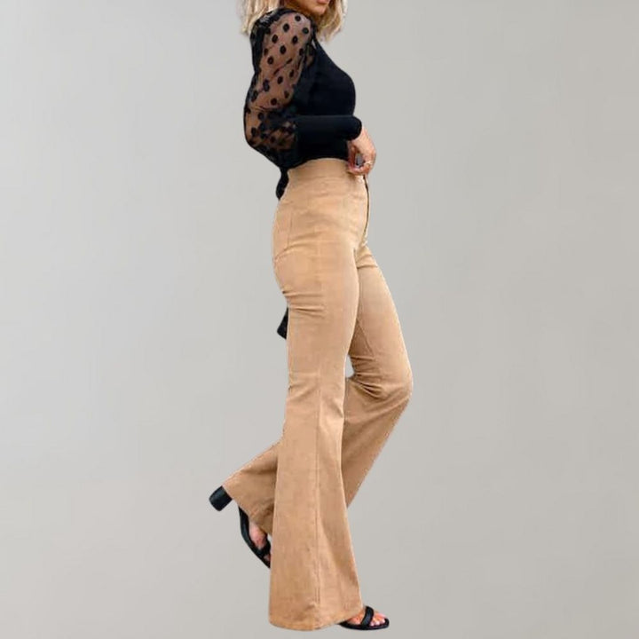 Trendy Corduroy Flared Trousers - Valerie-Khaki-S-The Livary