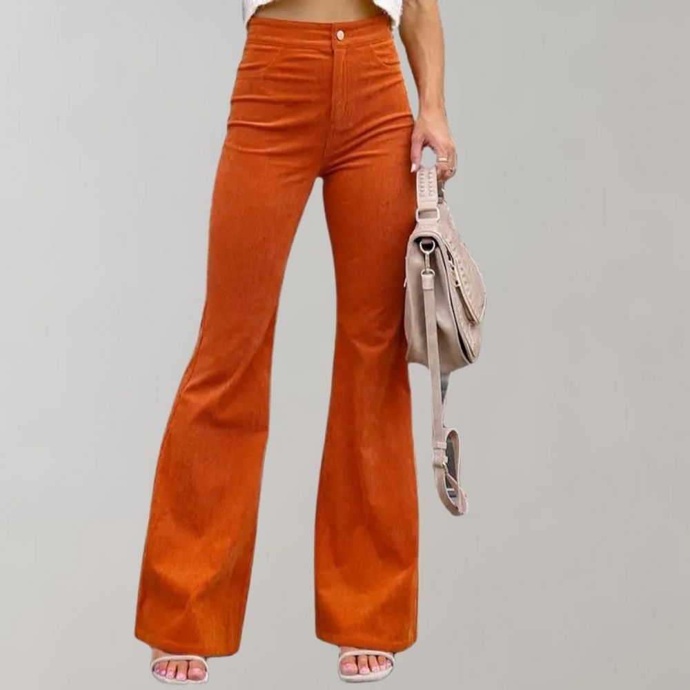 Trendy Corduroy Flared Trousers - Valerie-Khaki-S-The Livary