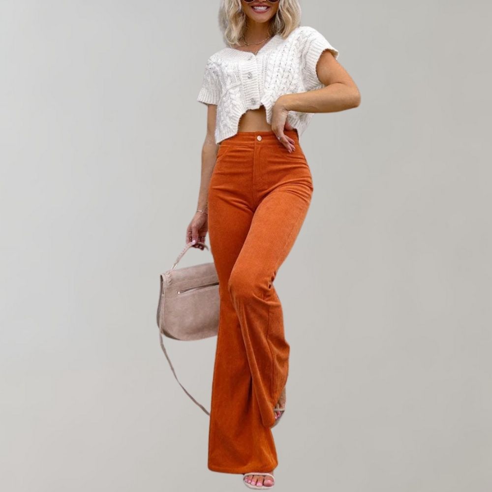 Trendy Corduroy Flared Trousers - Valerie-Orange-S-The Livary