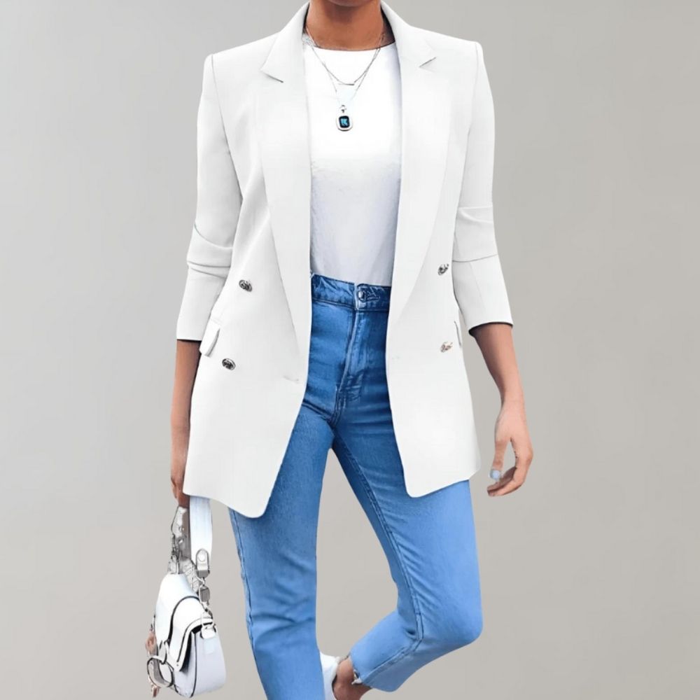 Stylish Long Ladies Jacket - Clara-White-S-The Livary