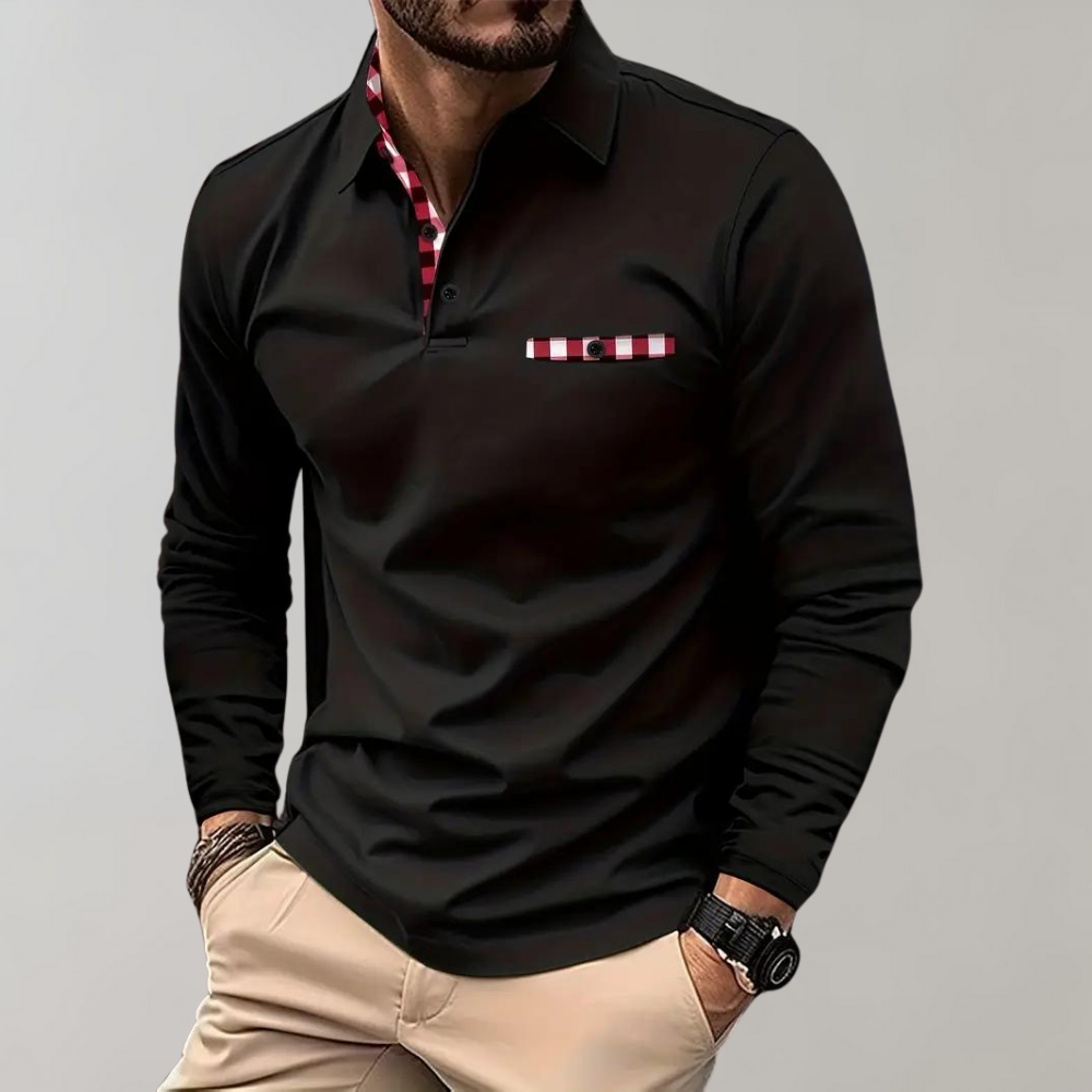 Men's Polo Shirt with Long Sleeves - Oliver-Black-S-The Livary