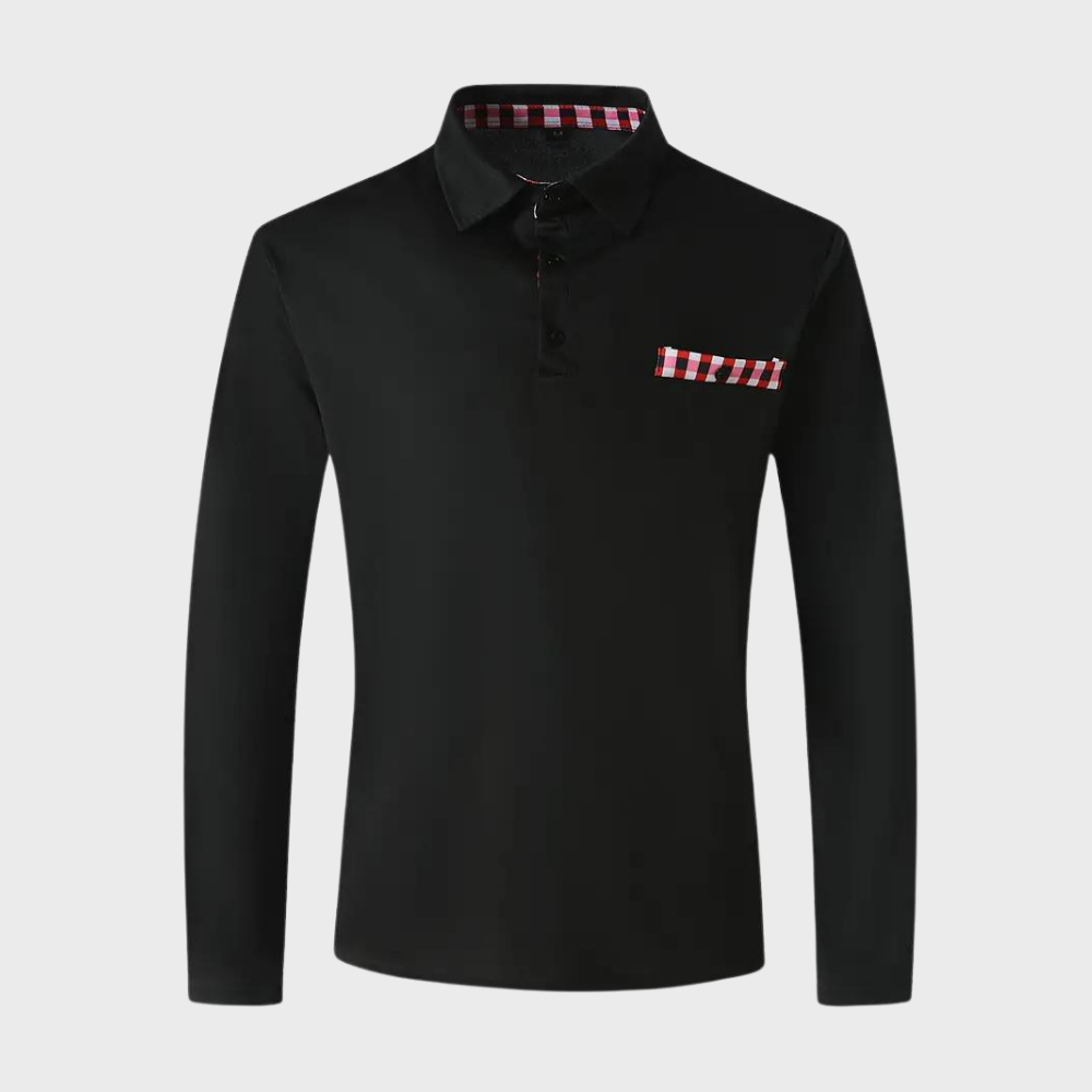 Men's Polo Shirt with Long Sleeves - Oliver-Black-S-The Livary