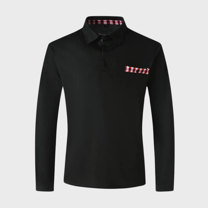 Men's Polo Shirt with Long Sleeves - Oliver-Black-S-The Livary