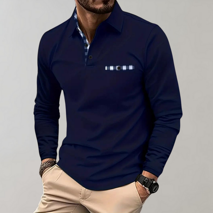Men's Polo Shirt with Long Sleeves - Oliver-Dark blue-S-The Livary