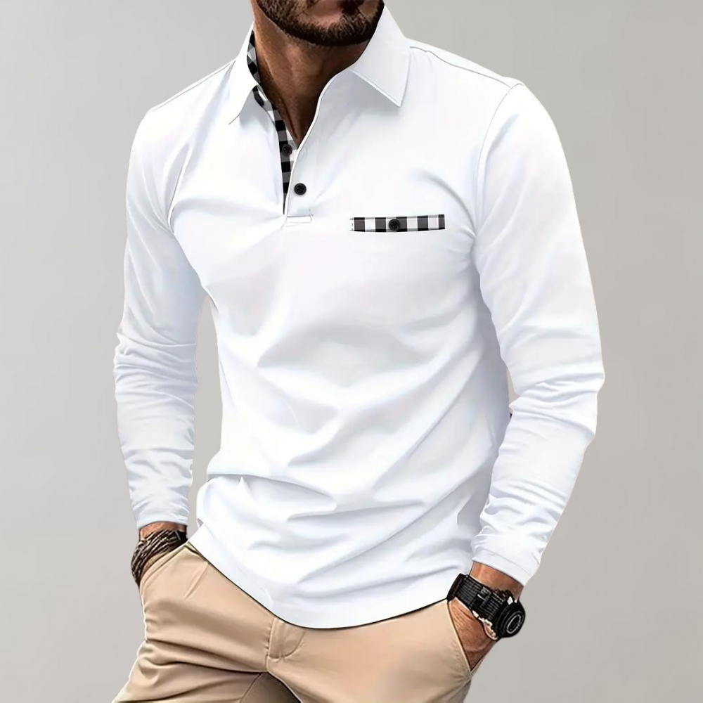 Men's Polo Shirt with Long Sleeves - Oliver-White-S-The Livary