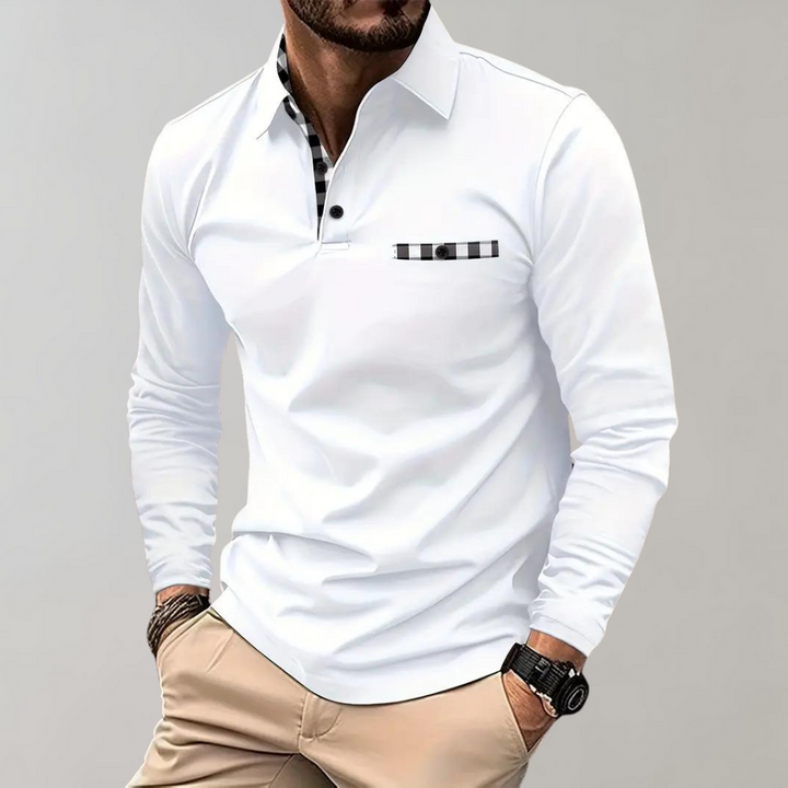 Men's Polo Shirt with Long Sleeves - Oliver-White-S-The Livary