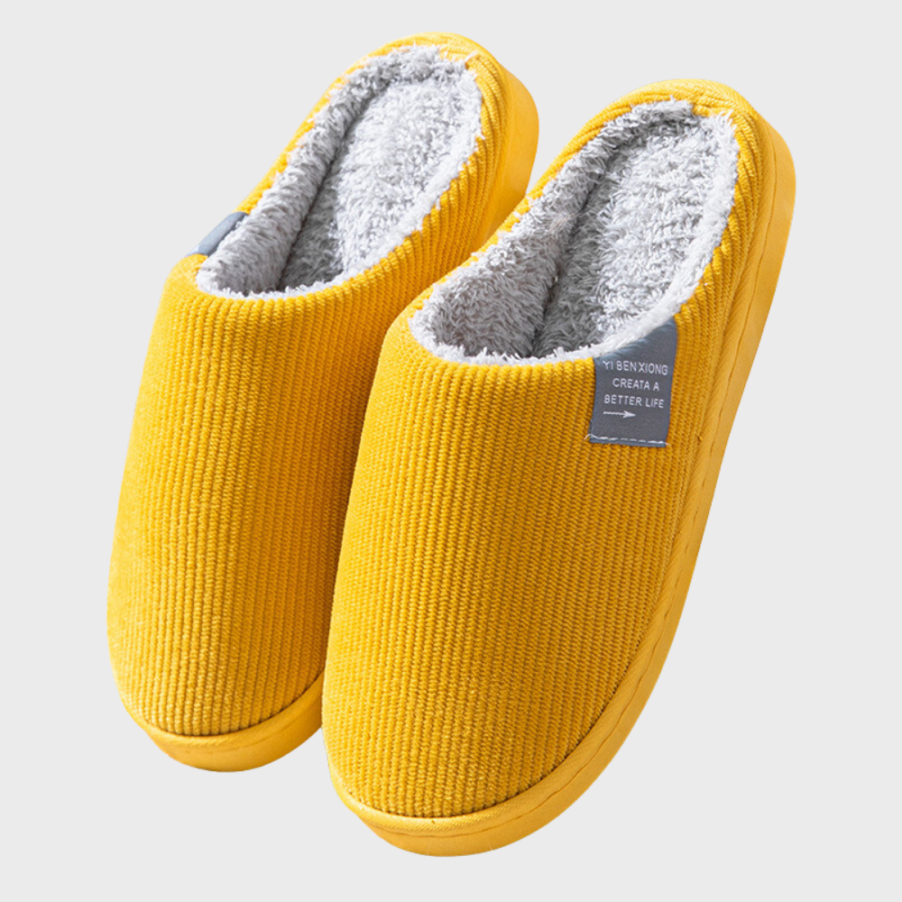 Sally - Warm Corduroy Lined Slippers-Yellow-6.5-The Livary