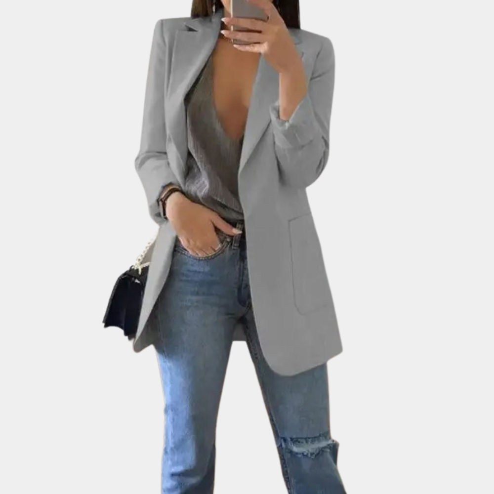 Fentii - Casual Long Blazer for Women-Grey-S-The Livary