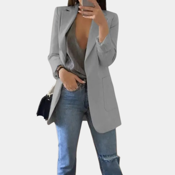 Fentii - Casual Long Blazer for Women-Grey-S-The Livary