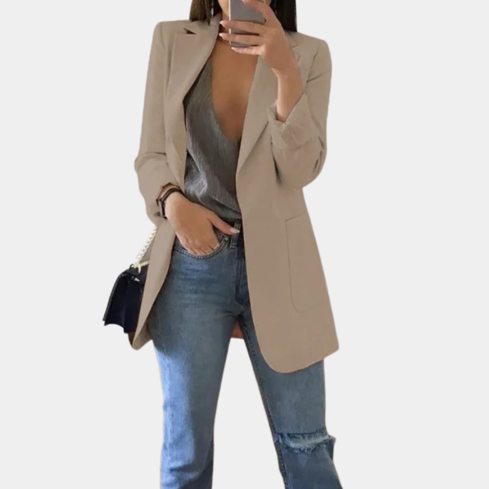 Fentii - Casual Long Blazer for Women-Khaki-S-The Livary