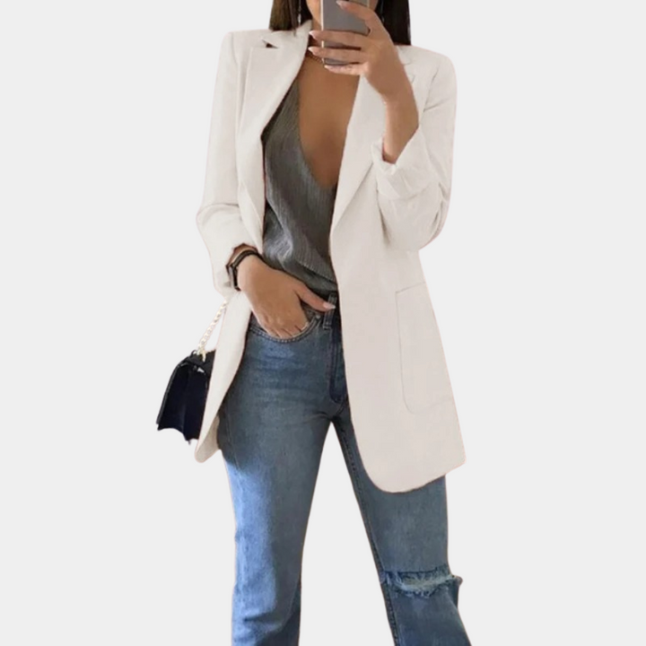 Fentii - Casual Long Blazer for Women-White-S-The Livary