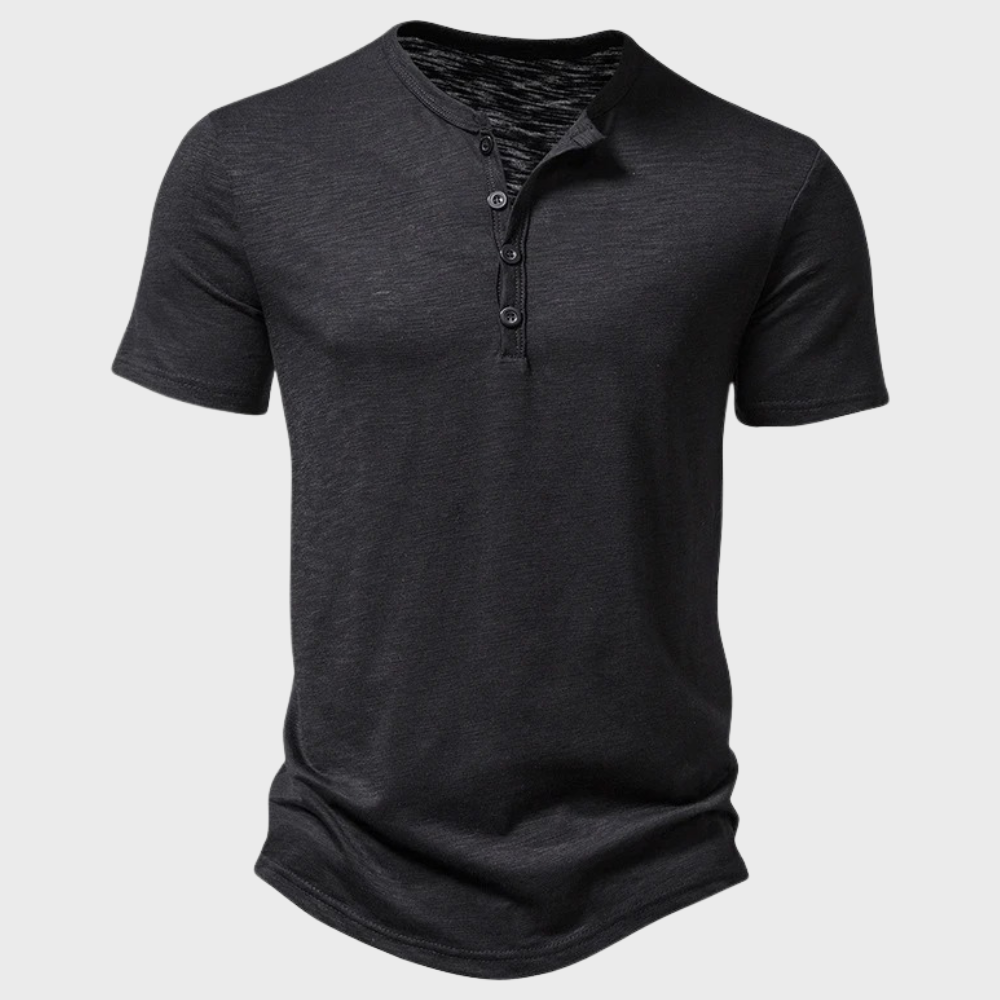 Casual Men's T-Shirt with Henley Collar - Cody-Black-S-The Livary