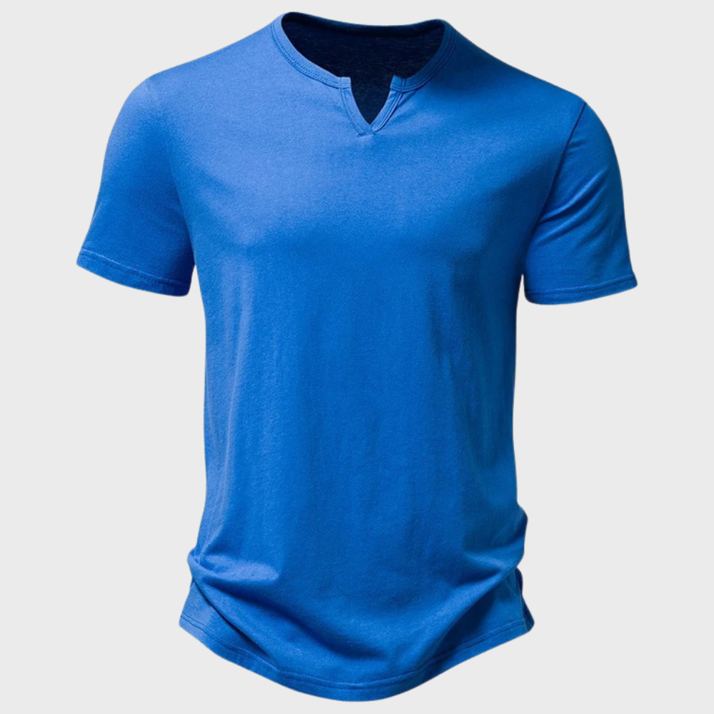 Casual Men's T-Shirt with Henley Collar - Cody-Blue-S-The Livary