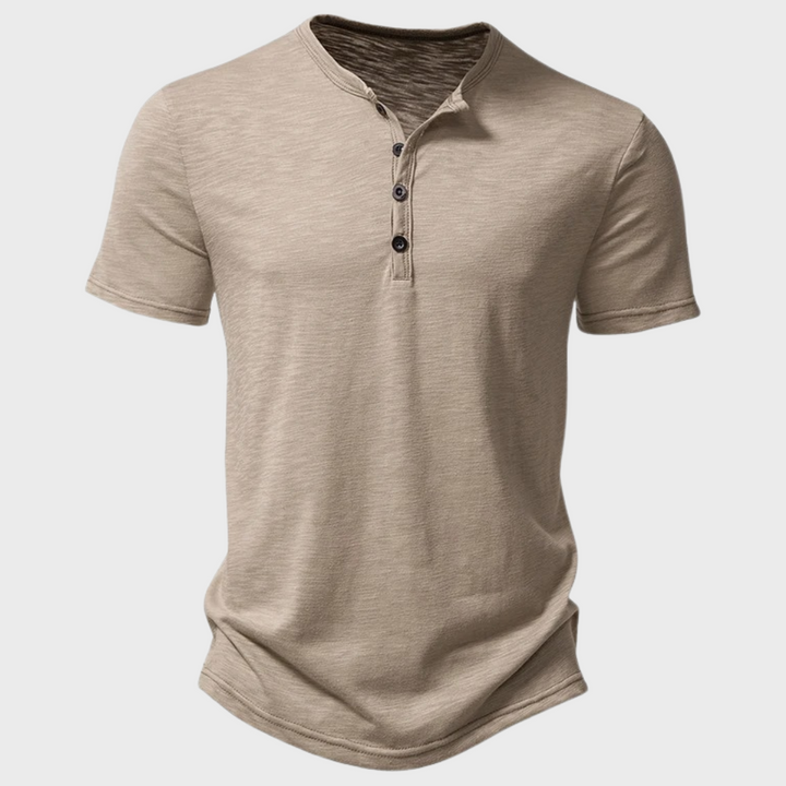 Casual Men's T-Shirt with Henley Collar - Cody-Khaki-S-The Livary