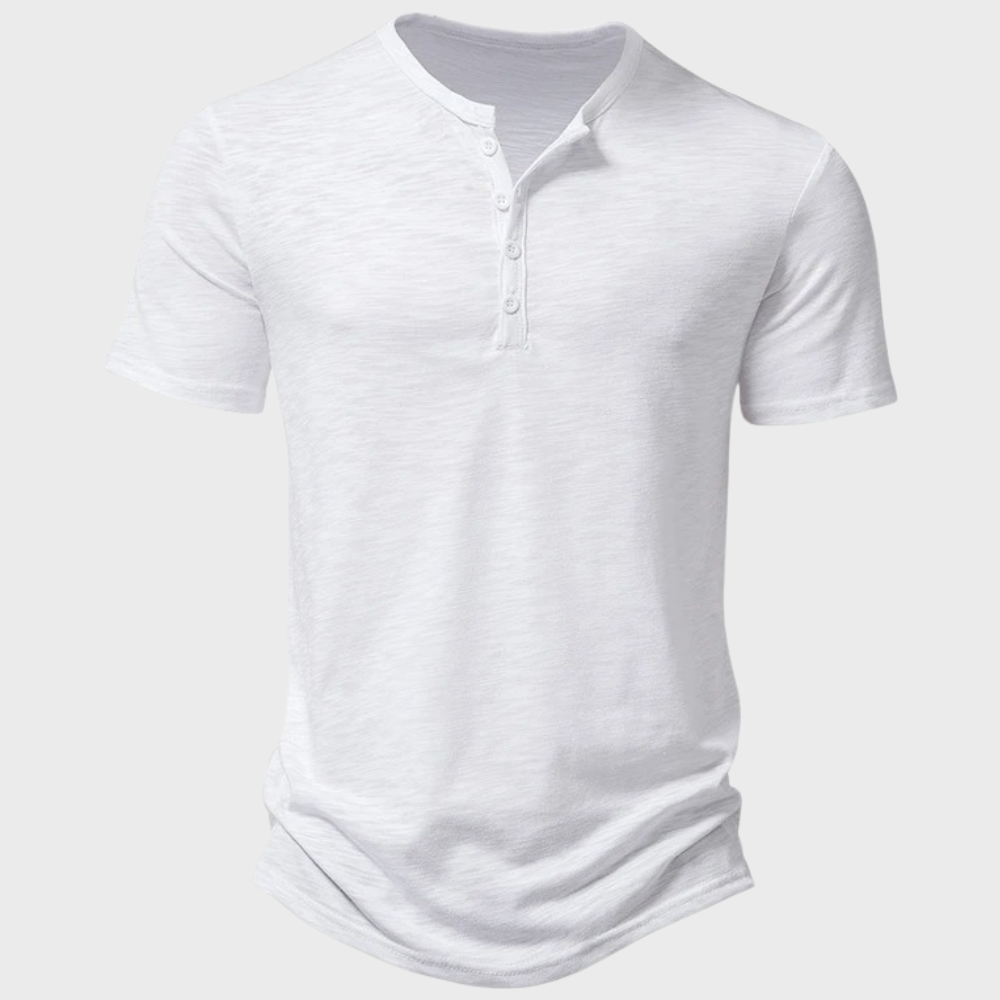 Casual Men's T-Shirt with Henley Collar - Cody-White-S-The Livary