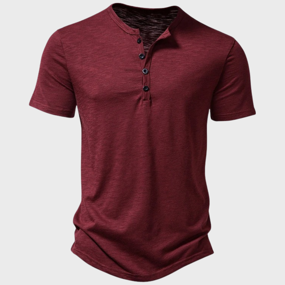 Casual Men's T-Shirt with Henley Collar - Cody-Burgundy-S-The Livary