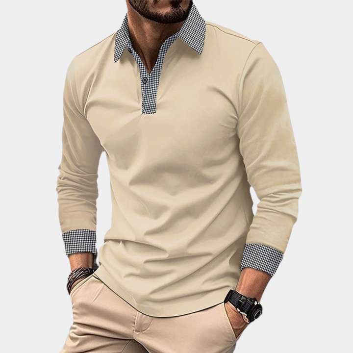 Casual Men's Polo with Long Sleeves - Finn-Apricot-M-The Livary
