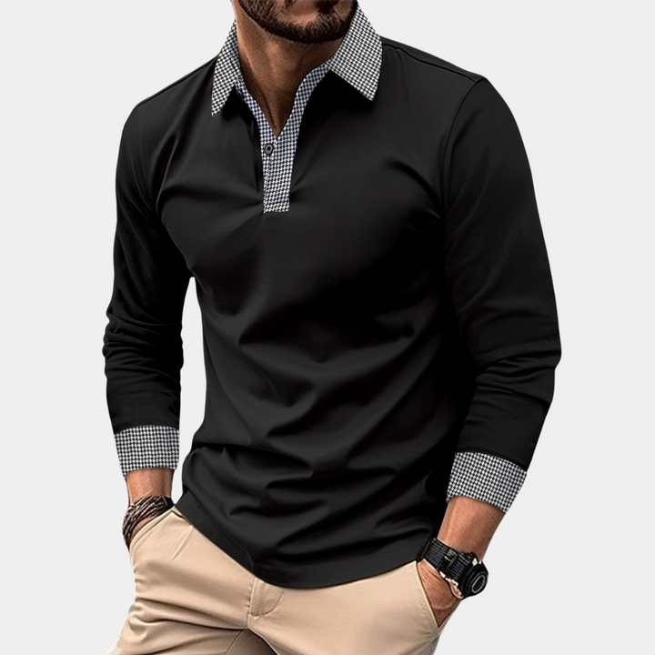 Casual Men's Polo with Long Sleeves - Finn-Black-M-The Livary