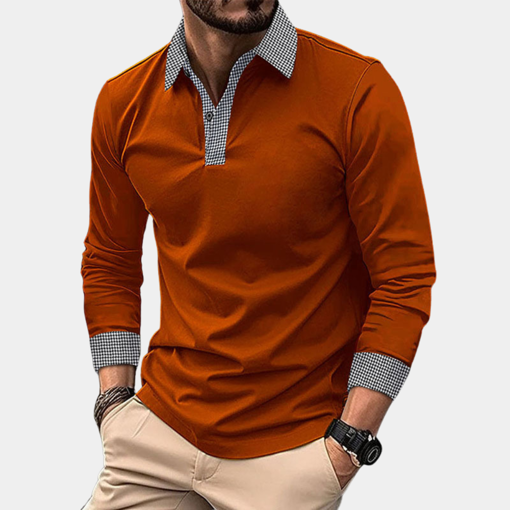 Casual Men's Polo with Long Sleeves - Finn-Brown-M-The Livary