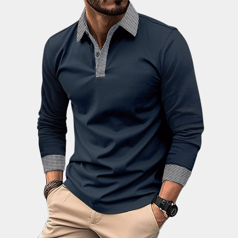 Casual Men's Polo with Long Sleeves - Finn-Dark blue-M-The Livary