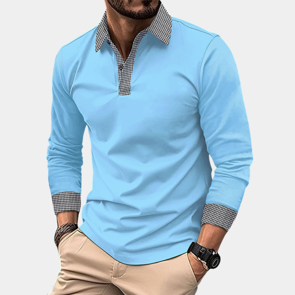 Casual Men's Polo with Long Sleeves - Finn-Light blue-M-The Livary