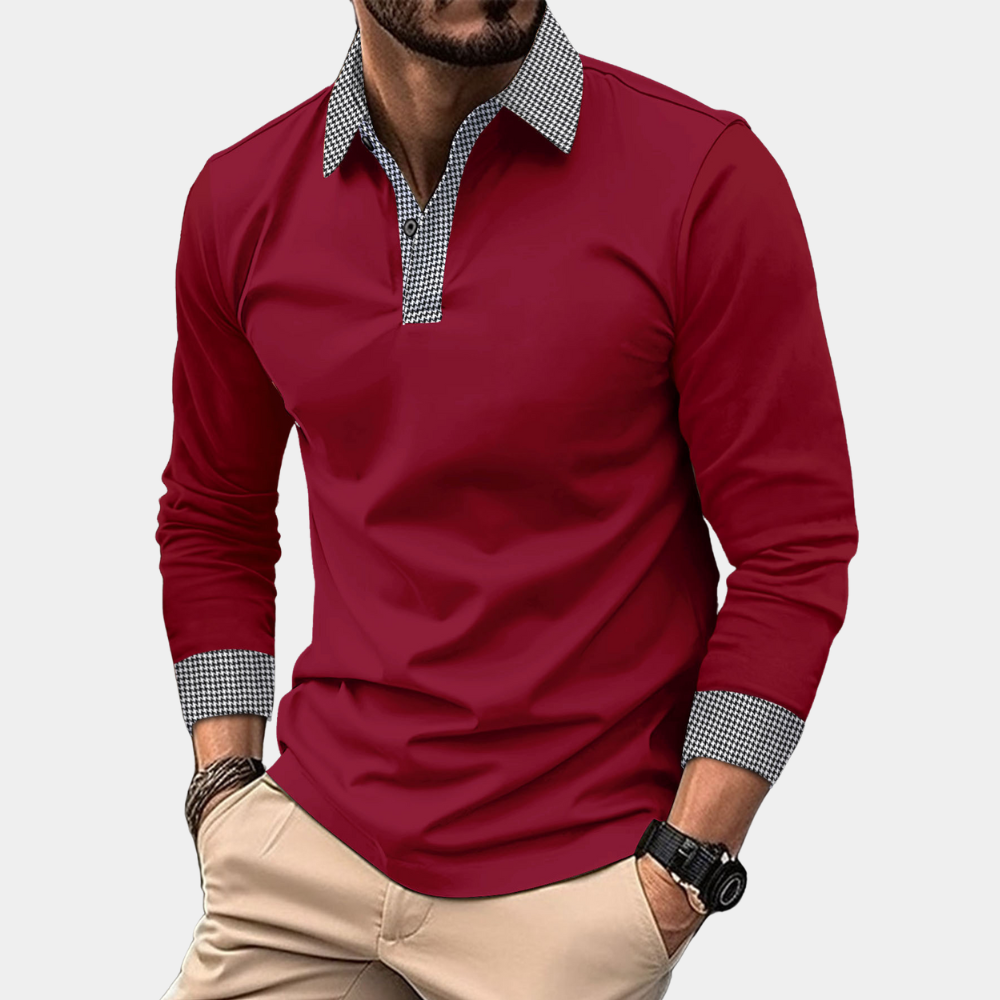 Casual Men's Polo with Long Sleeves - Finn-Burgundy-M-The Livary