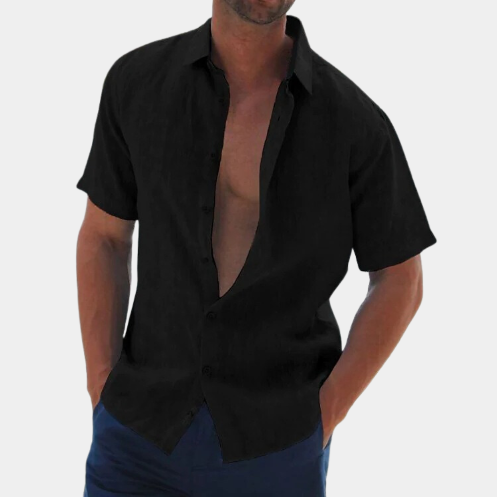 Short Sleeves Linen Men's Shirt - Dax-Black-S-The Livary