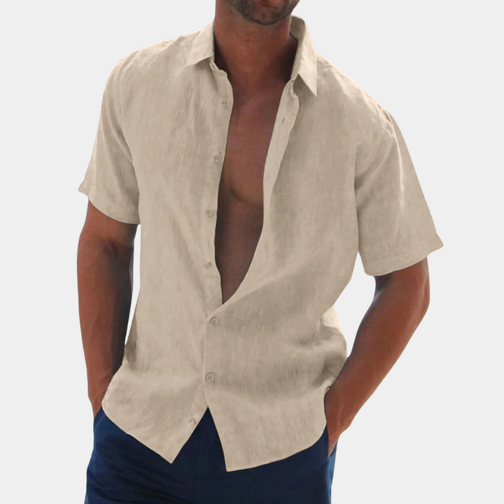 Short Sleeves Linen Men's Shirt - Dax-Black-S-The Livary