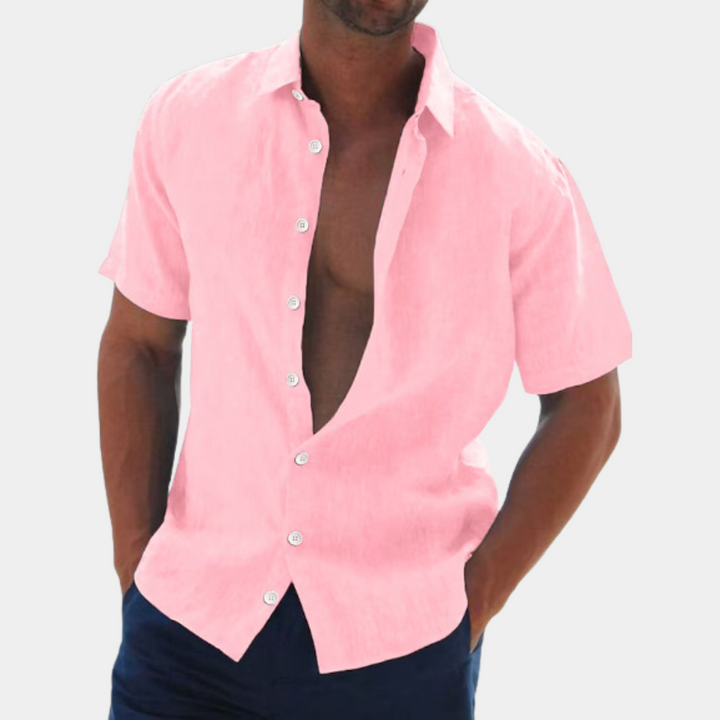 Short Sleeves Linen Men's Shirt - Dax-Black-S-The Livary