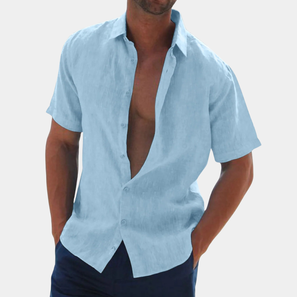 Short Sleeves Linen Men's Shirt - Dax-Black-S-The Livary